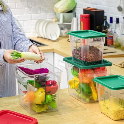 Lallisa 4 Pcs 8qt & 4qt Clear Food Storage Containers with Lids Handles and Scales, Stackable Plastic Square Food Storage Containers for Dough Proofing Baking Kitchen Restaurant(Green) - color: Green