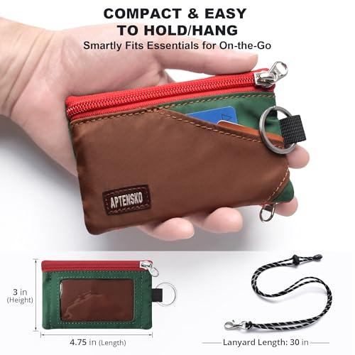 RFID Blocking Travel Wallet with Adjustable Lanyard, Small Nylon Zipper Pouch and Badge Holder for ID, Credit Cards, Cash, Keys, Commuters (Coffee+DarkYellow) - color: Coffee+DarkYellow
