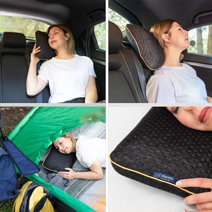 alkamto Travel & Camping Comfortable Memory Foam Pillow – Easy to Carry Portable Bag – Temperature Regulating Pillow Case (Black) - size: Black Travel