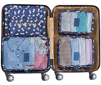 Mossio 7 Set Packing Cubes with Shoe Bag - Travel Carry On Luggage Organizer - color: Navy Daisy