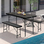 VECELO 3 Piece Folding Picnic Table with 2 Benches, 47.2" Faux Rattan Patio Set with Mesh Bag, Heat-Resistant & Waterproof, for Indoor Outdoor Use, Black