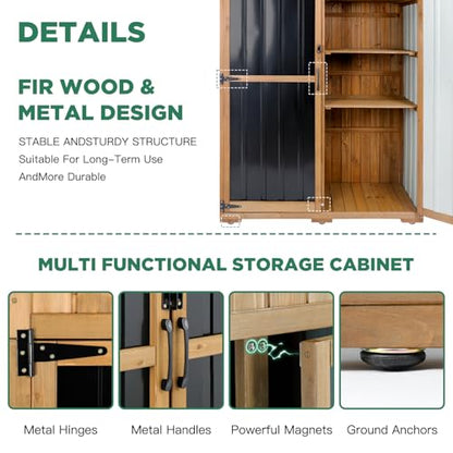 Outdoor Storage Cabinet Waterproof with Shelves, Outdoor Storage Shed Garage Cabinet Weatherproof, Wood & Metal Outside Patio Backyard Garden Pool Storage Tool Organizer - size: 46"L x 18"W x 68"H