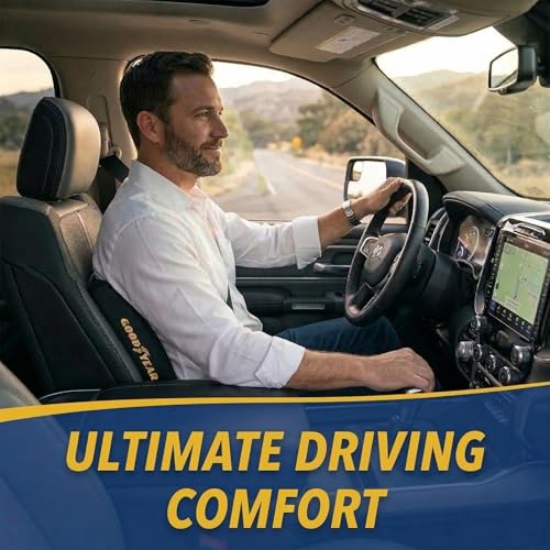 Goodyear Ergonomic Lumbar Support Pillow for Office Chair, Gaming Chair, or Car, Memory Foam Cushion with Ventilated Mesh and Adjustable Strap for Long Lasting Comfort
