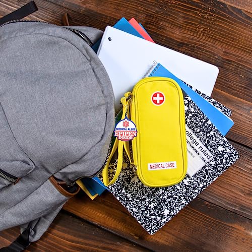 EpiPen Medical Carrying Case Insulated, Travel Medication Organizer Bag Emergency Medical Pouch, Fits 2 EpiPens, Asthma Inhaler, Anti-Histamine, Auvi-Q, Allergy Medicine Essentials, Bright Yellow - color: Yellow