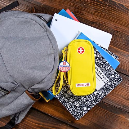 EpiPen Medical Carrying Case Insulated, Travel Medication Organizer Bag Emergency Medical Pouch, Fits 2 EpiPens, Asthma Inhaler, Anti-Histamine, Auvi-Q, Allergy Medicine Essentials, Bright Yellow - color: Yellow
