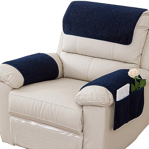 Armrest Cover, Recliner Chair Protector, Furniture Protector Slip, Side Storage Pocket, Stretch Armchair Couch Arm Rest Cover for Recliner, Chair, Sofa (Navy Blue,1 Seater(3pcs)) - color: Navy Blue, size: 1 Seater(3pcs)