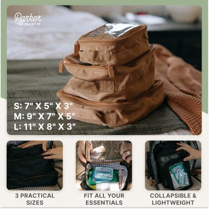 Parker Baby Co. Lightweight Packing Cube Set 3-Pack | Collapsible, Durable, Mesh & Clear Top | Travel Organizer for Diaper Bags, Luggage - Gray/Gray Buffalo - color: Gray/Gray Buffalo