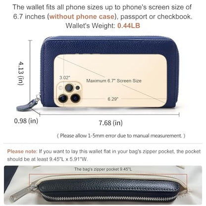 Moflycom Womens Wallet RFID Blocking Genuine Leather Zip Around Wallet Clutch Wristlet Travel Long Purse for Women - color: Blue