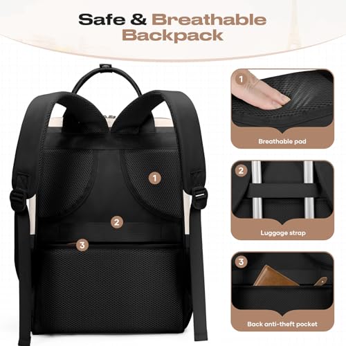 Maelstrom Travel Backpack for Women Men,Laptop Backpack Fits 15.6-17.3 Inch Laptop, Nurse/Work Bag with Insulated Lunch Box (Black-beige) - color: Black-beige
