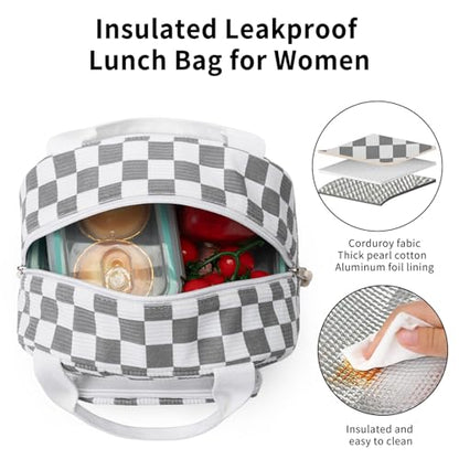 Lunch Bag Women Lunch Box for Women Adult Insulated Lunch Bag Small Cooler Lunch Tote Bags for Work Picnic Travel(Beige-Gray Plaid) - color: Beige-Gray Plaid