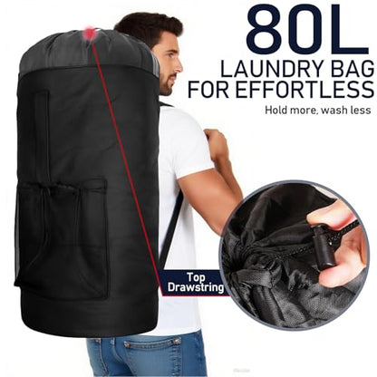 Laundry Bag Backpack Extra Large Travel Laundry Bags with Shoulder Straps Durable Polyster Clothes Hamper Bag for College Laundromat Apartment - color: Black, size: Extra Large