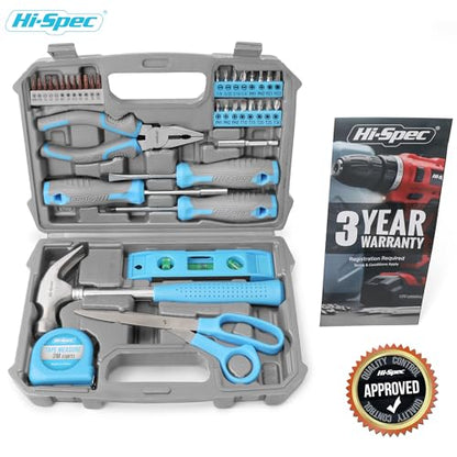 Hi-Spec Tool Set, Blue Household Starter Set with Tool Box, Car ToolKit, Tools for Home Office Dorm Room Essentials, Easy to Carry and Store - color: Blue