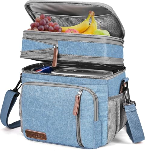 MIYCOO Lunch Bag & Lunch Box for Men Women, Double Deck Leakproof Insulated Soft Large Adult Camping Cooler bag for Work, Beach, Picnic, Travel (Blue, 15L) - color: Blue, size: 15L