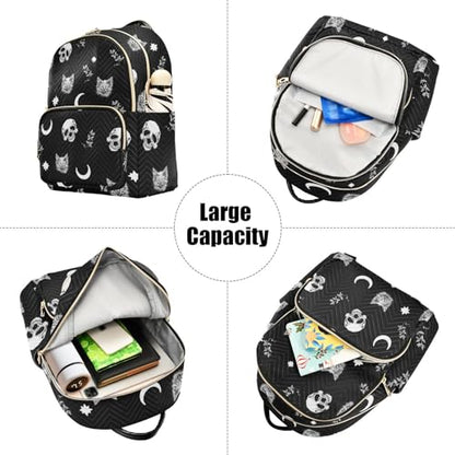 Women Fashion Backpack Purse Casual Lightweight Travel Shoulder Bag Skull Cat Moon Gothic Pattern Rucksack Ladies Bag, Medium - color: Skull Cat Moon Gothic Pattern, size: Medium