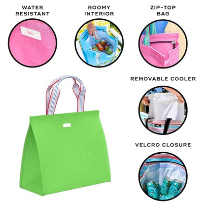SCOUT Cold Shoulder Cooler Tote - Versatile Two in One Design, Zip-Top Tote Plus Removable Insulated Liner, Perfect for Beach, Pool, Travel - color: Grass