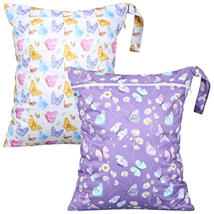 Shappy 2 Pack Large Travel Laundry Bags, Large Wet Dry Waterproof Dirty Clothes Bag for Suitcase, Swimsuit Beach Gym College Dorm Wet Bag(Butterfly) - style: Butterfly