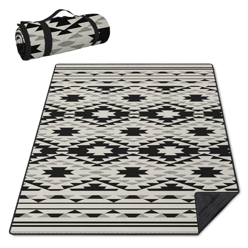 Boho Picnic Blankets Waterproof Foldable, 60″X80″ Thick Three Layer Picnic Mat Tribal Outdoor Blanket for Grass, Beach Blanket Sandproof Picnic Accessories for Camping Party Park Patio - color: A02, size: 5' X 6'8" (Rectangular)