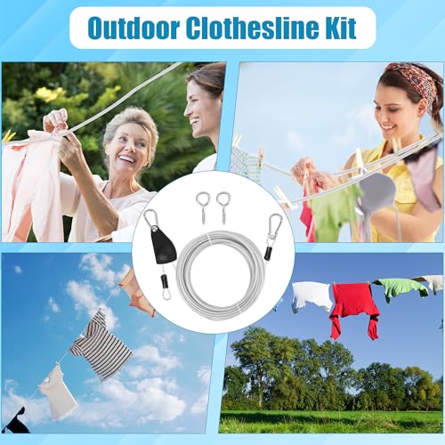 20FT/ 40FT Retractable Travel Clothesline, Adjustable Outdoor Clothesline Drying Clothes Line Laundry for Travel Camping, with Ratchet Pulley/ 2 Screws/ 2 Buckles (Black+Silver, 472, Inches)