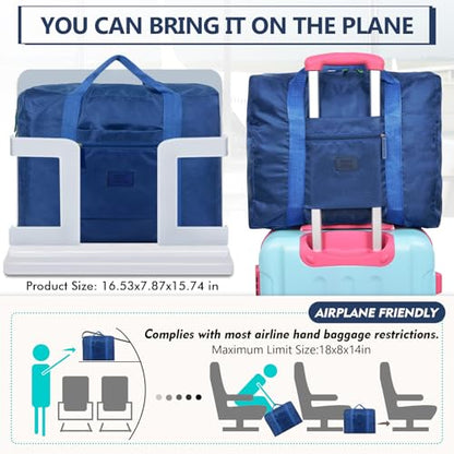 Travel Duffel Bag 2 PCS Carry on Luggage Bag Foldable Travel Tote Bag Waterproof Sports Gym Bag Lightweight Large Weekender Overnight Bag for Women and Men (Blue+Red) - color: Blue+Red