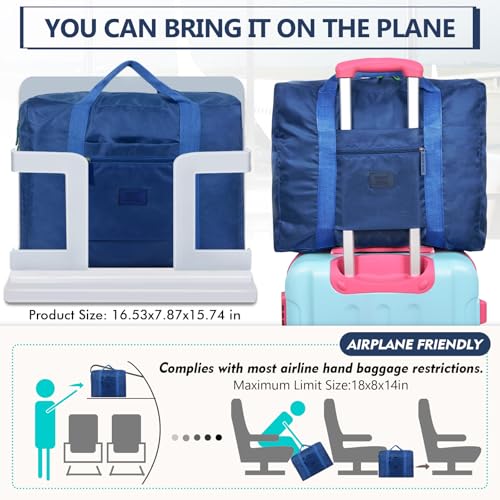 Travel Duffel Bag Carry on Luggage Bag Foldable Travel Tote Bag Waterproof Sports Gym Lightweight Large Weekender Overnight Bag for Women and Men (Black+Blue) - color: Black+Blue