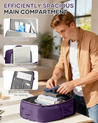 WONHOX Large Travel Backpack Women,Carry On Laptop Backpack Flight Approved,Mochila De Viaje Men Hiking Waterproof Rucksack Casual Daypack with Shoes Compartment,Personal Item Travel Bag Dark Purple - color: A50-dark Purple, size: Large