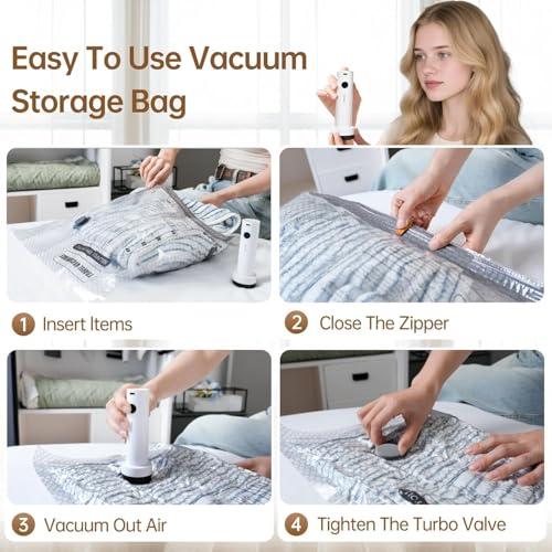Travel Vacuum Bags for Clothing with Rechargeable Electric Pump - Portable Space Saver Bags for Travel & Home - Vacuum Compression Packing Seal for Clothes, Blankets, Seasonal Storage 12 Combo Set - size: 12 Combo Travel Bag + Pump