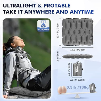 HiiPeak Inflatable Soccer World Cup Seat Cushion, Lightweight Compact Stadium Seat Pad Camping Air Seat Cushion for Gym Football Themed Party Bleachers Backpacking Hiking Airplane Office Car (Grey) - color: Grey