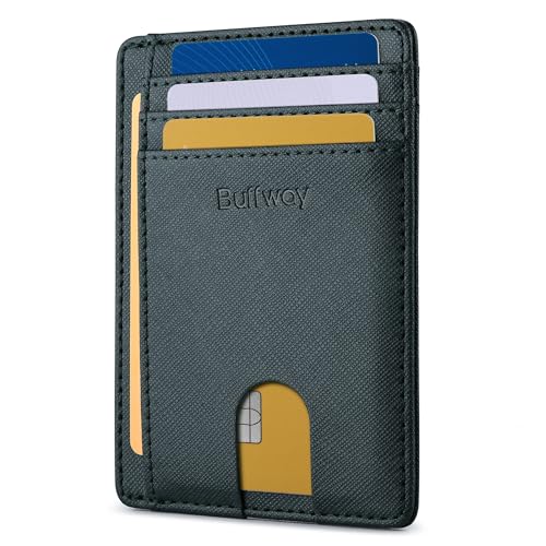 Buffway Slim Minimalist Front Pocket RFID Blocking Leather Wallets for Men and Women - Cross Blackish Green - color: Cross Blackish Green