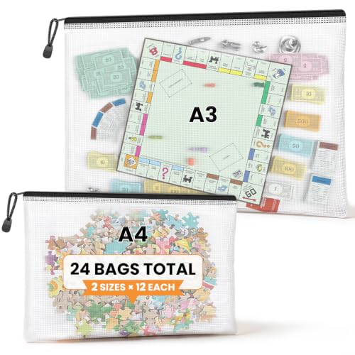 Umriox Mesh Zipper Pouch Bags, A3+A4 (Black, 24 Packs), Large Storage Bags, Zipper Bags for Office Supplies Travel Accessories and Board Games Storage - style: Black-24pcs A3+A4