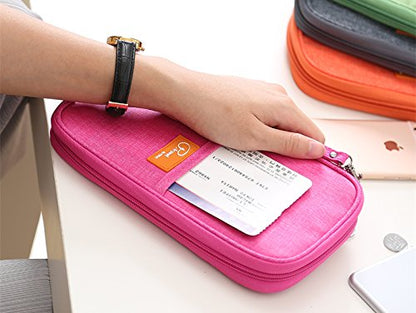 VanFn RFID Travel Passport Wallet, Family Passport Holder, Trip Document Organizer P.Travel Series (Rose Red) - color: Pure Rose Red