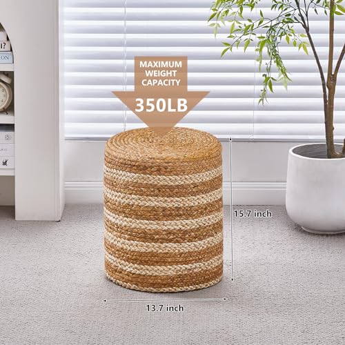 Wimarsbon Ottoman Natural Seagrass Foot Rest Stool Hand Weave Round Foot Stool Pouf Boho Vanity Stools with Non-Skid Mat for Living Room Bedroom Hallway - color: Mix White-1