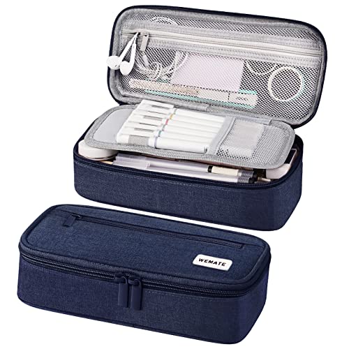 WEMATE Pencil Case, Large Storage Organizer, Makeup Bag, Teacher Must - have, Big Pencil Pouch, Marker Case for College - color: Blue