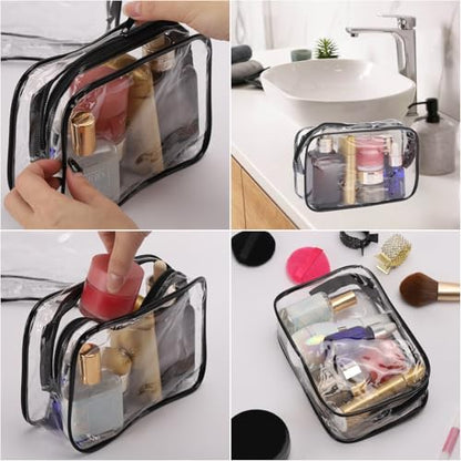 Tbestmax 10 Pcs Clear Cosmetic Bags Small Makeup Bags Portable Waterproof Travel Toiletry Bags Organizer Black, 7.5"x 4.8"x 2.3" - color: Medium - Black