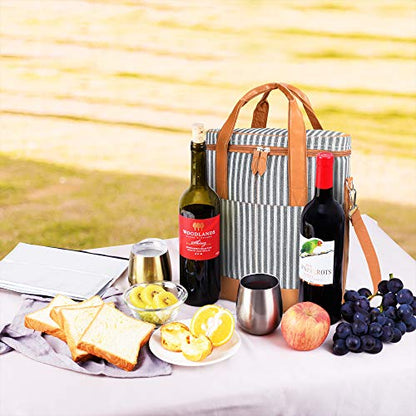 Tirrinia Insulated Wine Gift carrier - 3 Bottle Travel Padded Wine Carry Cooler Tote Bag with Handle and Adjustable Shoulder Strap, Black Stripe - color: Black Stripe