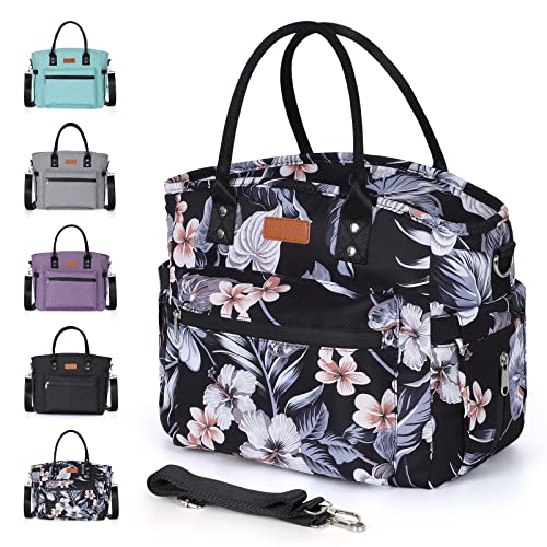 Insulated Lunch Bag for Women/Men,LeakProof Adult Lunch Box,Large Lunch Tote Bag with Removable Shoulder Strap,Portable Reusable Lunch Cooler Bag for Office Work Picnic Beach - color: Hibiscus