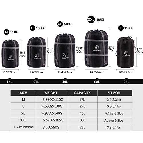 REDCAMP Sleeping Bag Stuff Sack, Black M, L, XL and XXL Compression Sack, Great for Backpacking and Camping - style: Black L 27l