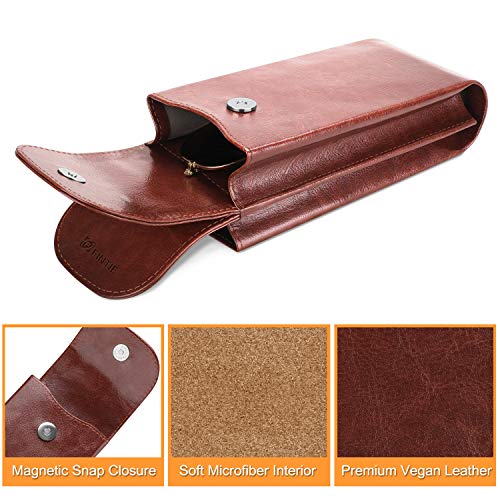 FINTIE Double Glasses Case with Carabiner Hook, Portable Vegan Leather Eyeglass Case Anti-scratch Sunglasses Pouch - color: Brown