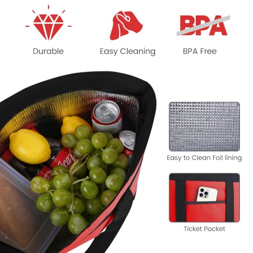 mosago Insulated Grocery Tote Bags, Large Reusable Cooler Bags with Zipper, Leakproof Thermal Shopping Bags for Food Delivery, Beach, Travel, Uber Eats & Picnic, Collapsible Personalized, Red - color: Red
