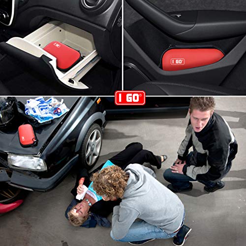 I GO 85 Pieces Hard Shell Mini Compact First Aid Kit, Small Personal Emergency Survival Kit for Travel Hiking Camping Backpacking Hunting Marine Car - color: Red