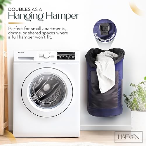 HAEVON Laundry Backpack - 131L Heavy Duty Laundry Bag with Padded Shoulder & Waist Straps, Removable Liner - College, Dorm, Apartment, Travel, Outdoor - Big Laundry Bag for Easy Carrying (Blue Black) - color: Navy Blue and Black