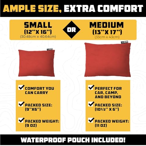Wise Owl Outfitters Camping Pillow – Memory Foam Travel Pillow for Airplane Sleeping, Hiking, Backpacking & Outdoor Use - Small & Portable for Adults, Car, Camp & Tent - color: Rust, size: Small