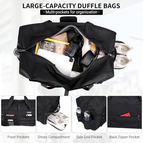 WITZMAN Foldable Duffle Bag for Travel 65L Lightweight Packable Duffel Bag with Shoes Compartment Overnight Bag for Men Women (B697 Black) - color: Black