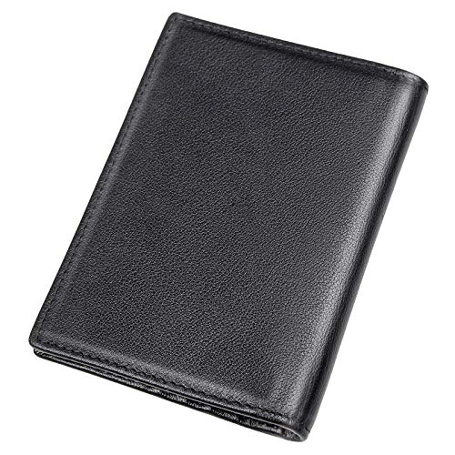 Polare Men's Slim RFID Blocking Leather Passport Holder Travel Bifold Wallet (Black) - color: Black