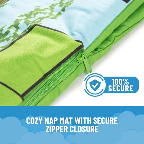 Jay Franco Kids Slumber Bag and Pillow - 54 x 27 Inch Comfy Indoor Sleeping Bag for School and Sleepovers, 2 Piece Set, Green - Minecraft - color: Green - Minecraft