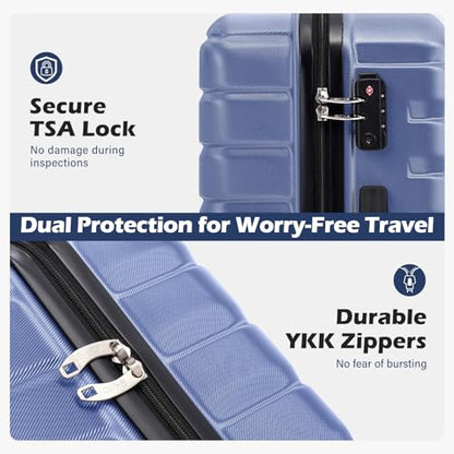 Coolife Medium Checked Luggage with Spinner Wheels Hardside Suitcase TSA Lock Telescopic Handle(Blue) - color: blue, size: Medium(24in)