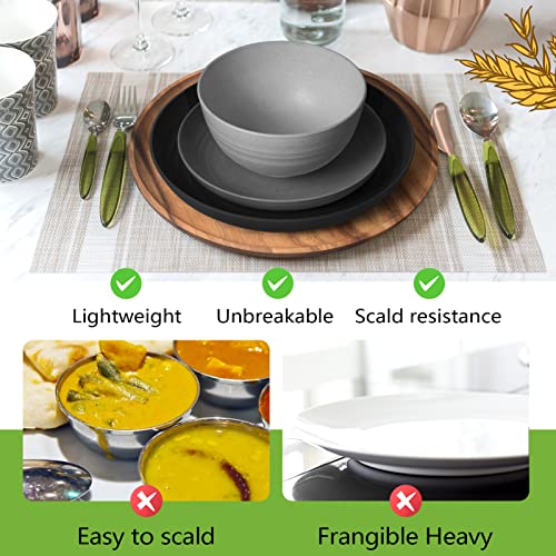 Teivio 32-Piece Kitchen Plastic Wheat Straw Dinnerware Set, Service for 8, Dinner Plates, Dessert Plate, Cereal Bowls, Cups, Unbreakable Colorful Plastic Outdoor Camping Dishes, Gray Ombre - color: Gray Ombre