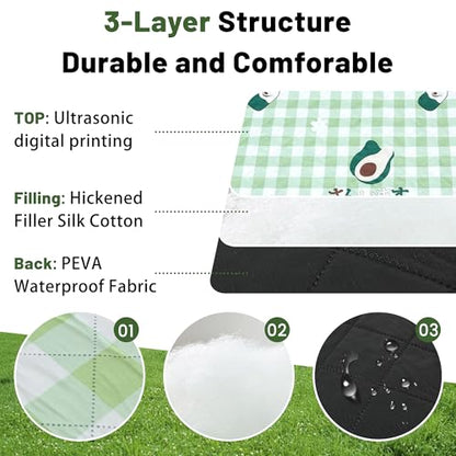 Dimatic Cute Picnic Blankets 78"x78" Extra Large Beach Blankets Waterproof Sand Proof Foldable Portable for Outdoor Family Camping - color: Avocado