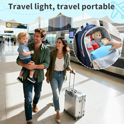 Omzer Baby Toddler Airplane Bed - Flyaway Kids Airplane Bed for Toddler Airplane Seat Extender for Kids with 2 Pockets and Toys Portable Lightweight Baby Travel Essential Footrest for Flights - Blue