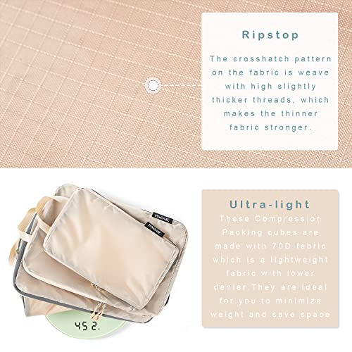 BAGAIL 6 Set Ultralight Compression Packing Cubes Packing Organizer for Travel Accessories Luggage Suitcase Backpack - color: Cream70D, style: Cloth Pattern