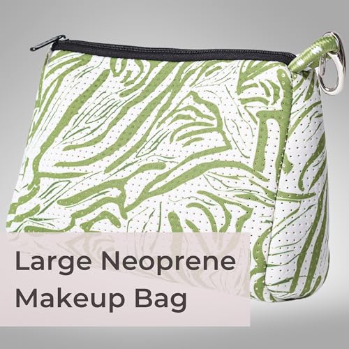 POPUPS Large Makeup Bag with Zipper - Waterproof Neoprene Cosmetic Bag 7.7 x 10.75 x 5 inches - color: Print Serengeti Green